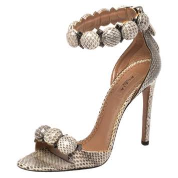 Pre Owned Alaia Multicolor Python Chamois Bombe Ankle Cuff Sandals Size 36