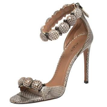 Pre Owned Alaia Multicolor Python Chamois Bombe Ankle Cuff Sandals Size 38