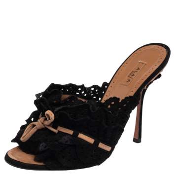 Pre Owned Alaia Black/Beige Suede Slip On  Sandals Size 37