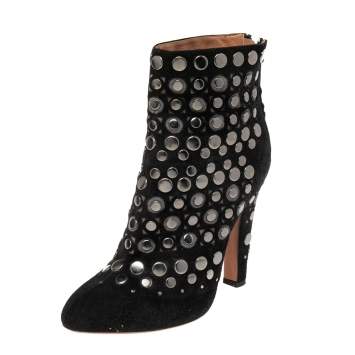 Pre Owned Alaia Black Suede Stud Embellished Ankle Boots Size 40.5