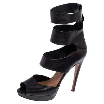 Pre Owned Alaia Black Leather Open Toe Platform Gladiator Sandals Size 40