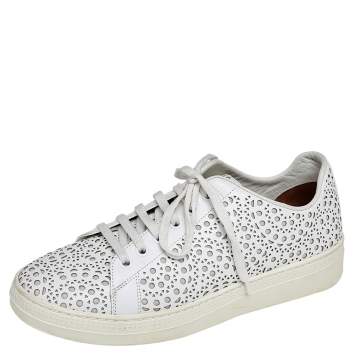Pre Owned Alaia White Laser Cut Leather Sneakers Size 37