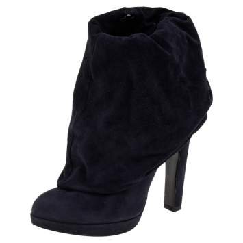 Pre Owned Alaia Navy Blue Suede Ankle Length Boots Size 38