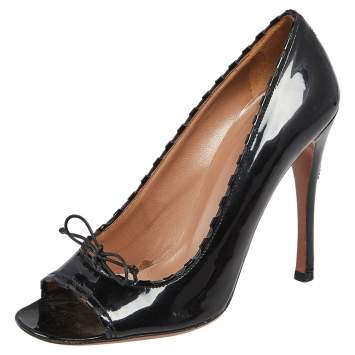 Pre Owned Alaia Black Patent Leather Open Toe  Pumps Size 37