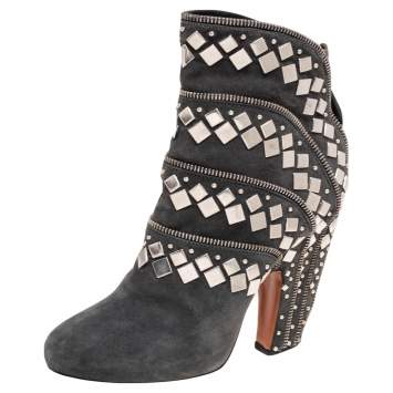 Pre Owned Alaia Grey Suede Stud Embellished Ankle Boots Size 37