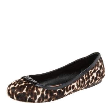 Pre Owned Alaia Beige/Black Pony Hair And Leather Ballet Flats Size 36.5