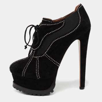Pre Owned Alaia Black Suede Studded Platform Hiking Booties Size 39