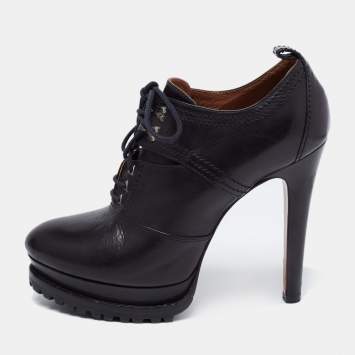 Pre Owned Alaia Black Leather Lace-Up Platform Booties Size 40