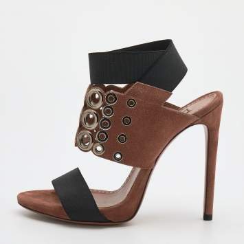 Pre Owned Alaia Brown Suede Eyelet Ankle Wrap Sandals Size 38.5