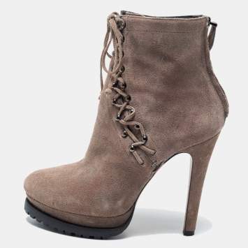 Pre Owned Alaia Beige Suede Studded Lace Up Platform Booties Size 40