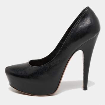 Pre Owned Alaia Black Leather Platform Pumps Size 39.5