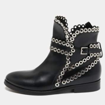 Pre Owned Alaia Black Leather Studded Ankle Boots Size 36