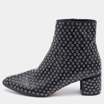 Pre Owned Alaia Black Leather Eyelet Zip Booties Size 39.5