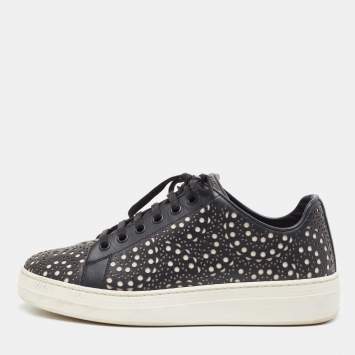 Pre Owned Alaia Black Laser Cut Leather Low Top Sneakers Size 36