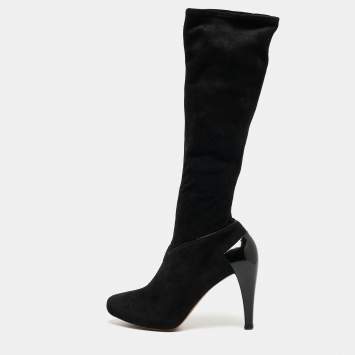 Pre Owned Alaia Black Suede Midcalf Boots Size 36