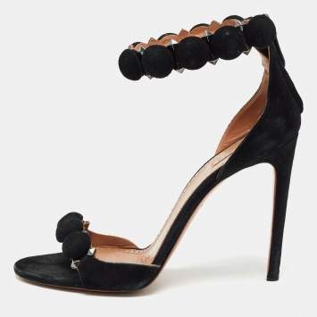 Pre Owned Alaia Black Suede Bombe Ankle Strap Sandals Size 39