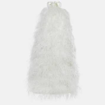 Pre Owned Alamour White Satin Feather Halter Neck Clematis Mini Dress M