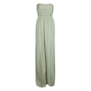 Pre Owned Alberta Ferretti Pistachio Green Linen Ruched Strapless Maxi Dress M
