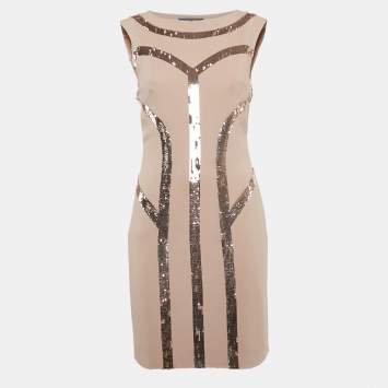 Pre Owned Alberta Ferretti Pink Embellished Crepe Sleeveless Mini Dress M