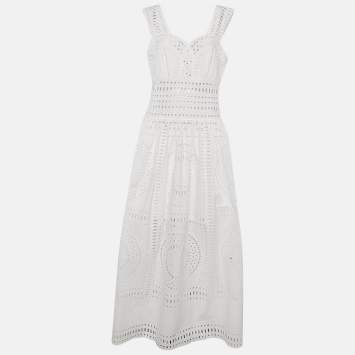 Pre Owned Alberta Ferreti White Lace Sleeveless Maxi Dress M
