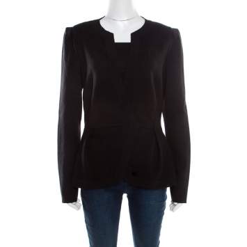 Pre Owned Alberta Ferretti Black Wool Satin Trim Faux Wrap Cardigan L