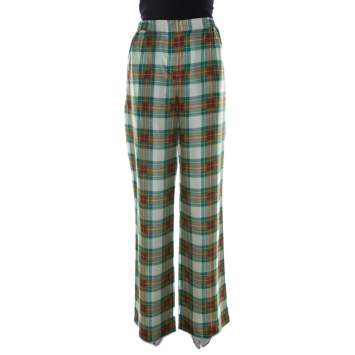 Pre Owned Alberta Ferretti Multicolor Plaid Silk High Waist Trousers M