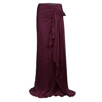 Pre Owned Alberta Ferretti Burgundy Silk Maxi Skirt M