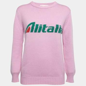 Pre Owned Alberta Ferretti Purple Patterned Wool Crew Neck Sweater S