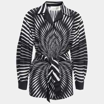 Pre Owned Alberta Ferretti Black/White Abstract Printed Silk Shirt M