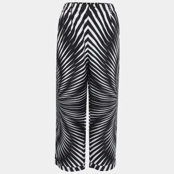 Pre Owned Alberta Ferretti Black/White Abstract Printed Silk Trousers M
