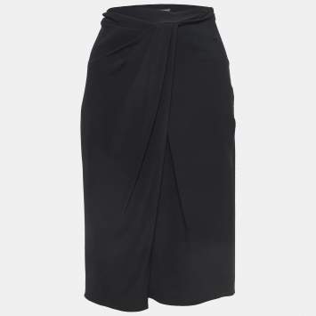 Pre Owned Alberta Ferretti Black Silk Draped Detail Pencil Skirt S