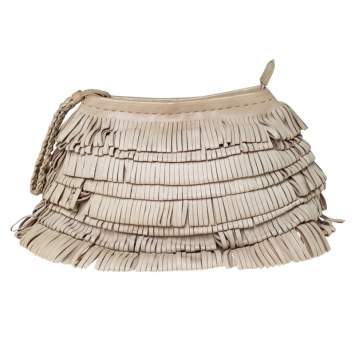 Pre Owned Alberta Ferretti Beige Leather Fringed Wristlet Clutch