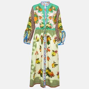 Pre Owned Alemais Multicolor Lemonis Print Cotton Midi Shirt Dress L