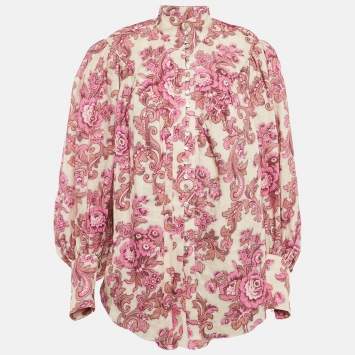 Pre Owned Alemais Pink Floral Print Linen Isla Blouse XS