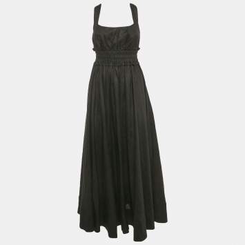 Pre Owned Alemais Black Linen Shirring Gathered Maxi Dress S
