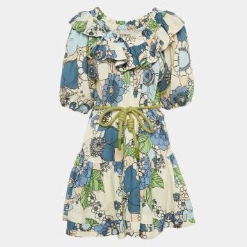 Alemais Multicolor Floral Print Linen Belted Mini Dress M