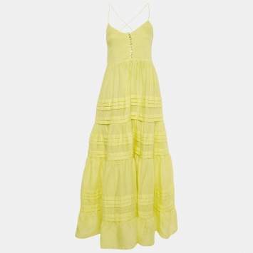 Pre Owned Alemais Yellow Ramie Fluer Tiered Maxi Dress S