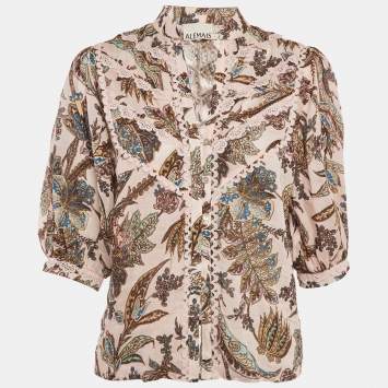 Alemais Pink Printed Lace Trim Ramie Estella Yoke Front Shirt S