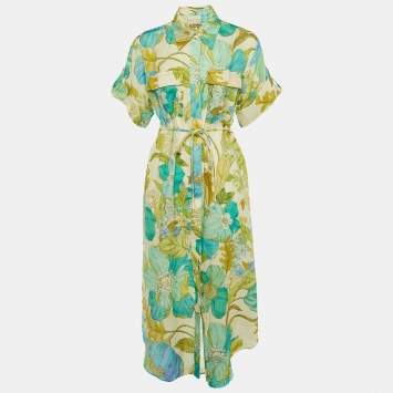 Alemais Multicolor Floral Print Linen Janis Belted Shirt M