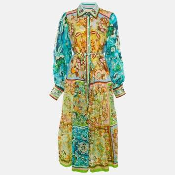 Pre Owned Alemais Multicolor Floral Print Ramie Dreamer Shirt Dress M