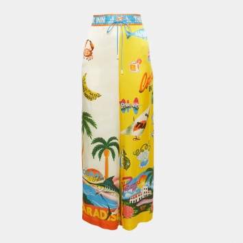 Pre Owned Alemais Multicolor Printed Satin Paradiso Straight Leg Pants M