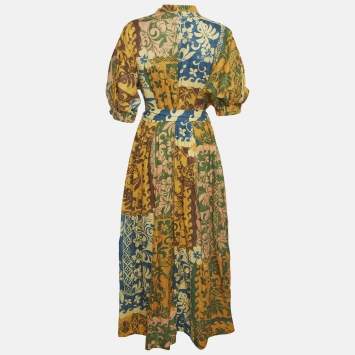 Pre Owned فستان طويل برباط أليمايس كتان مطبوع متعدد الألوان مقاس متوسط - ميديم