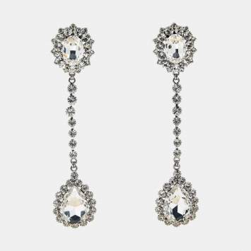 Pre Owned Alessandra Rich Crystals Silver Tone Earrings