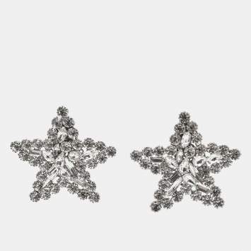 Pre Owned Alessandra Rich Star Crystals Silver Tone Earrings