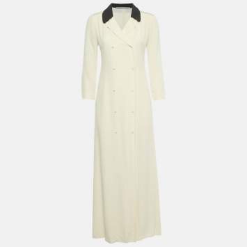 Pre Owned Alessandra Rich Cream Silk Double Breasted Maxi Dress M