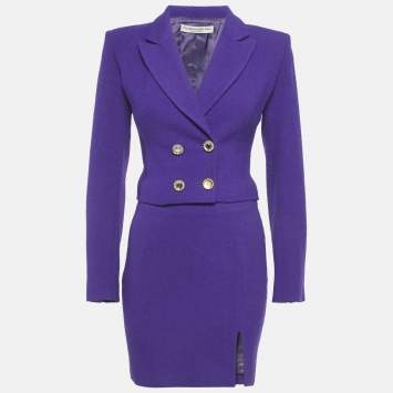 مملوكة مسبقًا طقم جاكيت وتنورة منسوجة قماش بنفسجي أليساندرا ريتش صغير