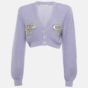 مملوكة مسبقًا كارديغان أليساندرا ريتش صوفي مخلوط بزخرفة فيونكة بنفسجي مقاس صغير (سمول)