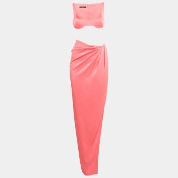 Pre Owned Alex Perry Pink Satin Top and Draped Skirt Set S