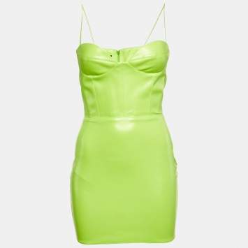 Pre Owned Alex Perry Neon Green Faux Leather Strappy Clay Mini Dress S 