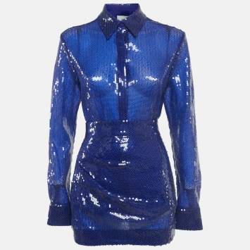 مملوكة مسبقًا Alex Perry Blue Sequin Shirt and Skirt Set S